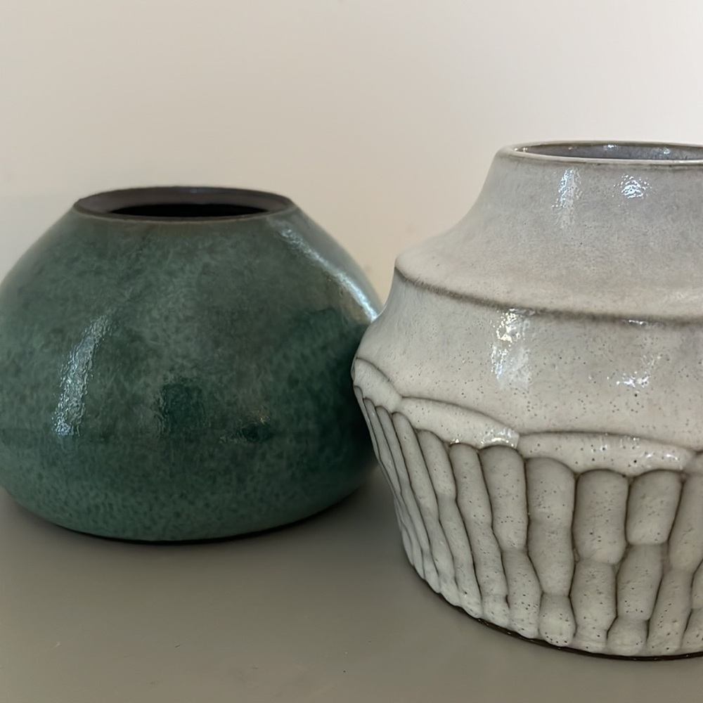 Pottery vases artisan Husk Milk white and celadon green handmade  small - Picture 8 of 11